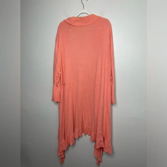 Garnet Hill Peach Ruffle Long Line Open Cardigan XL Cashmere Cotton Lounge - Picture 7 of 10